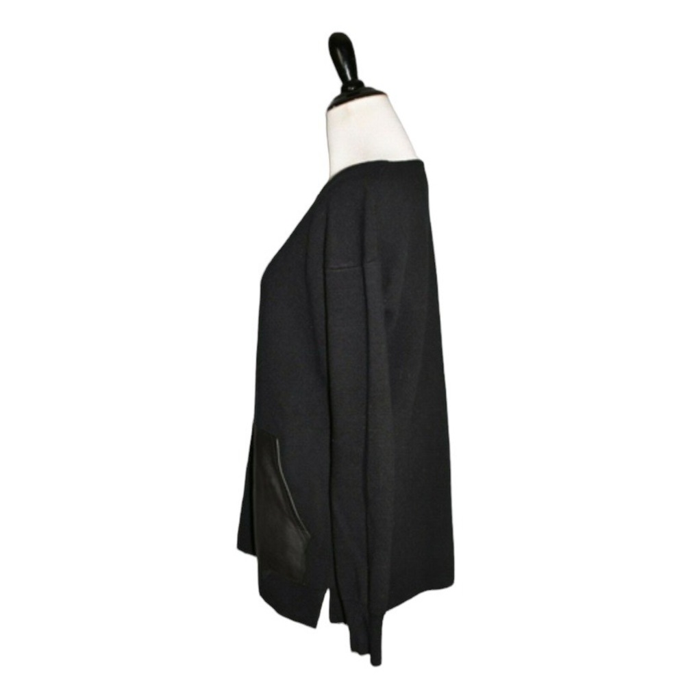 J.Crew 100% Merino Wool Leather Pocket Tunic Sweater Black Longline Style 02624 - Picture 12 of 16